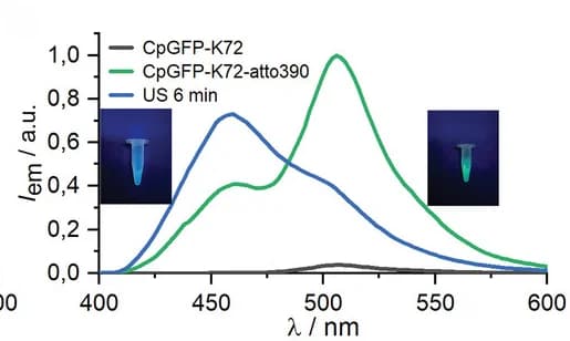 Open access visualization of Line Plot, Photo, Emission Spectra, CpGFP-K72, CpGFP-K72-atto390