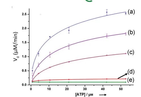 Open access visualization of Line Plot, Error Bars, ATP hydrolysis, bis-Zn2+-pyridiyl-salen-type complex, ATP