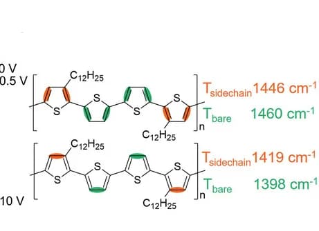 Open access visualization of Chemical Structure, Raman Peak Assignment, Thiophene Rings, Tside-chain, Tbare