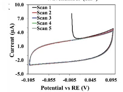 Open access visualization of Line Plot, Cyclic voltammetry, Electrochemical system, PBS, Scan rate