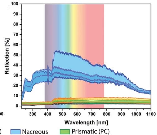 Open access visualization of Line Plot, Error Bars, Reflectivity, Nacreous Architecture, Light Transmission