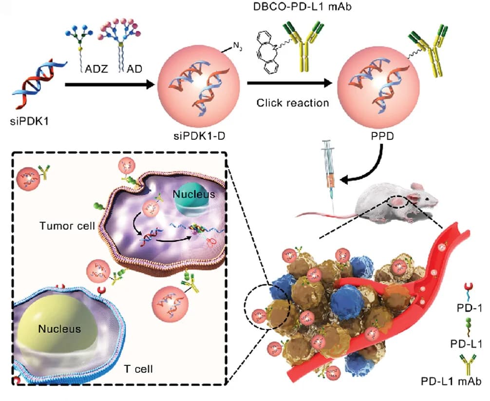 Open access visualization of Workflow, Illustration, siPDK1-PD-L1 mAb-Dendrimer complex, siRNA, PDK1