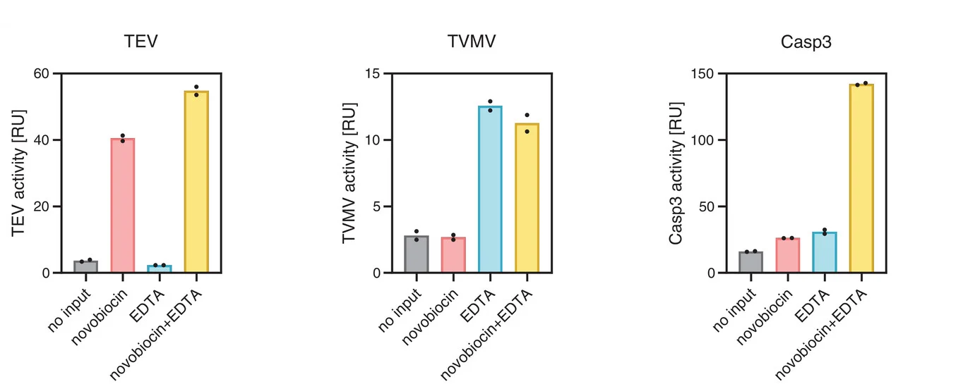 Open access visualization of Bar Plot, Error Bars, Decoder Circuit, Protease Activities, Agarose-immobilized Split TEV