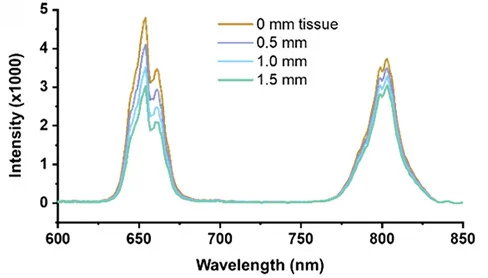 Open access visualization of Line Plot, Fluorescence Spectrum, Fluorescence Intensity, Power Density, Tissue Thickness