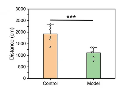 Open access visualization of Bar Plot, Error Bars, Movement Distance, Mice, OF Experiments