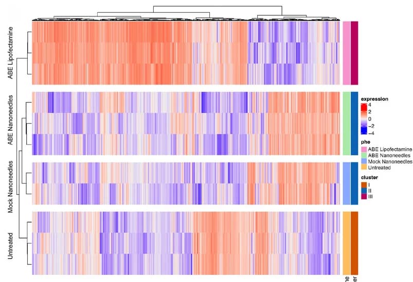 Open access visualization of Heatmap, Clustered, Hierarchical Cluster Analysis, Differential Gene Expression, Transfection Conditions
