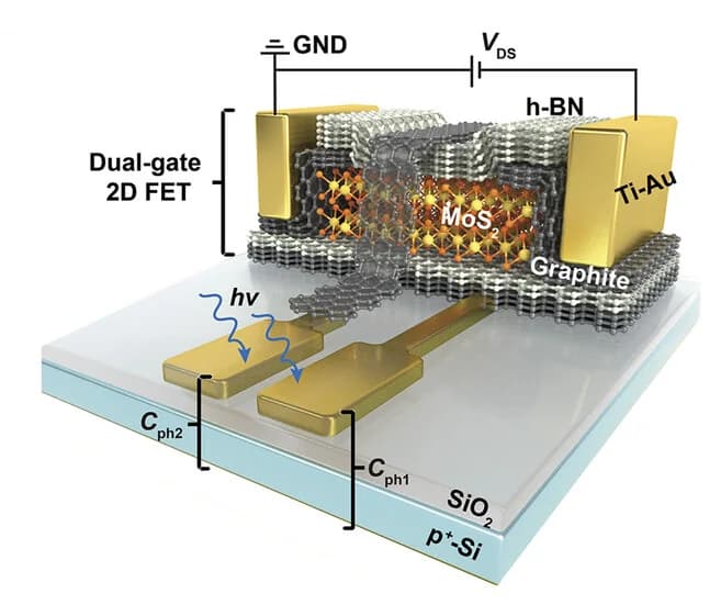 Open access visualization of Illustration, Chemical Structure, Charge-Coupled Phototransistor, Dual-Gate MoS2 FET, Photosensitive Capacitors