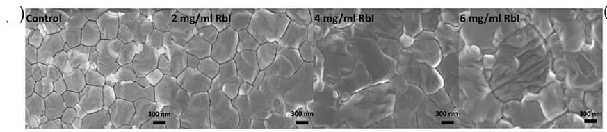 Open access visualization of Microscopy, SEM Images, WBG Perovskite Films, RbI Doping, Grain Sizes