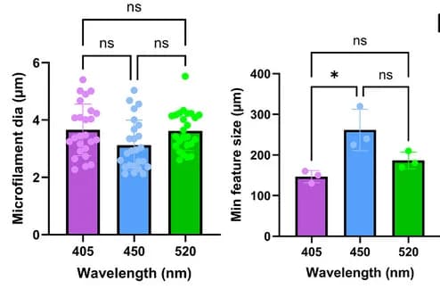 Open access visualization of Bar Plot, Error Bars, Microfilament Diameter, Crosslinked Constructs, Feature Size