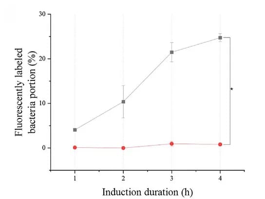 Open access visualization of Line Plot, Error Bars, Fluorescent Bacteria, Streptavidin, Protein Secretion