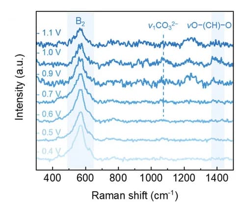Open access visualization of Line Plot, In Situ Raman Spectra, SnO2NCs, KHCO3 Electrolyte