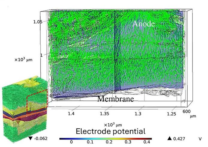 Open access visualization of 3D Plot, Electrode Potential, Electrolyte Current Density