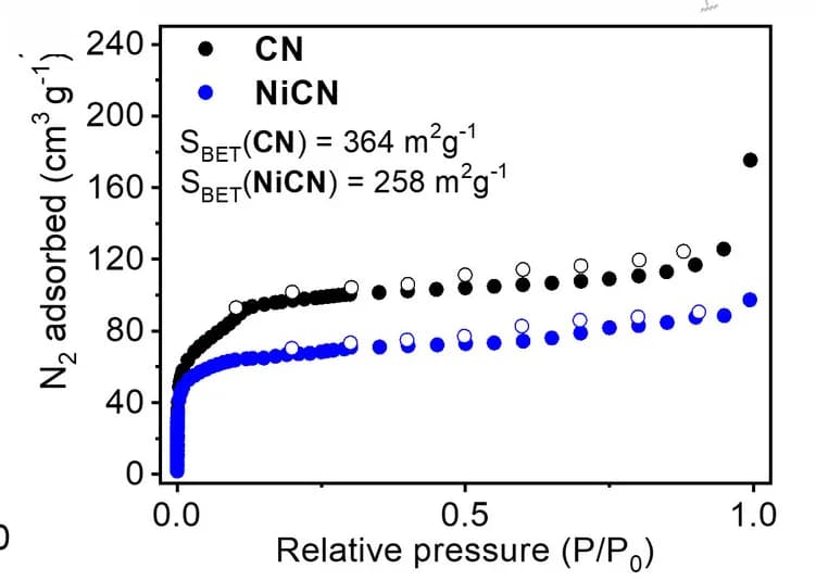 Open access visualization of Line Plot, Nitrogen Sorption Isotherms, CN, NiCN, 77 K