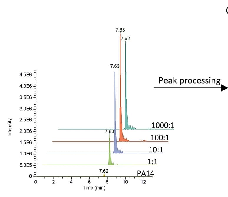 Open access visualization of Line Plot, Density Plot, Chromatogram, Pyochelin Methyl Ester