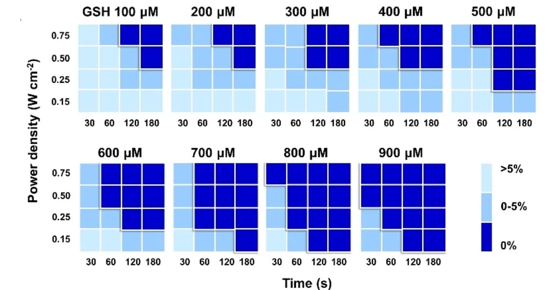 Open access visualization of Heatmap, Tumor Cells, Ln-mSiMo-dox, GSH Levels, Laser Power Density