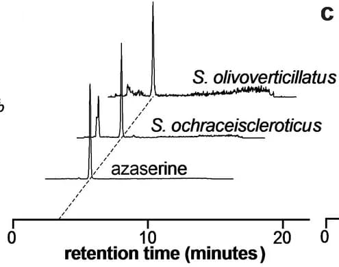 Open access visualization of Line Plot, Ion Chromatogram, Azaserine, Organisms