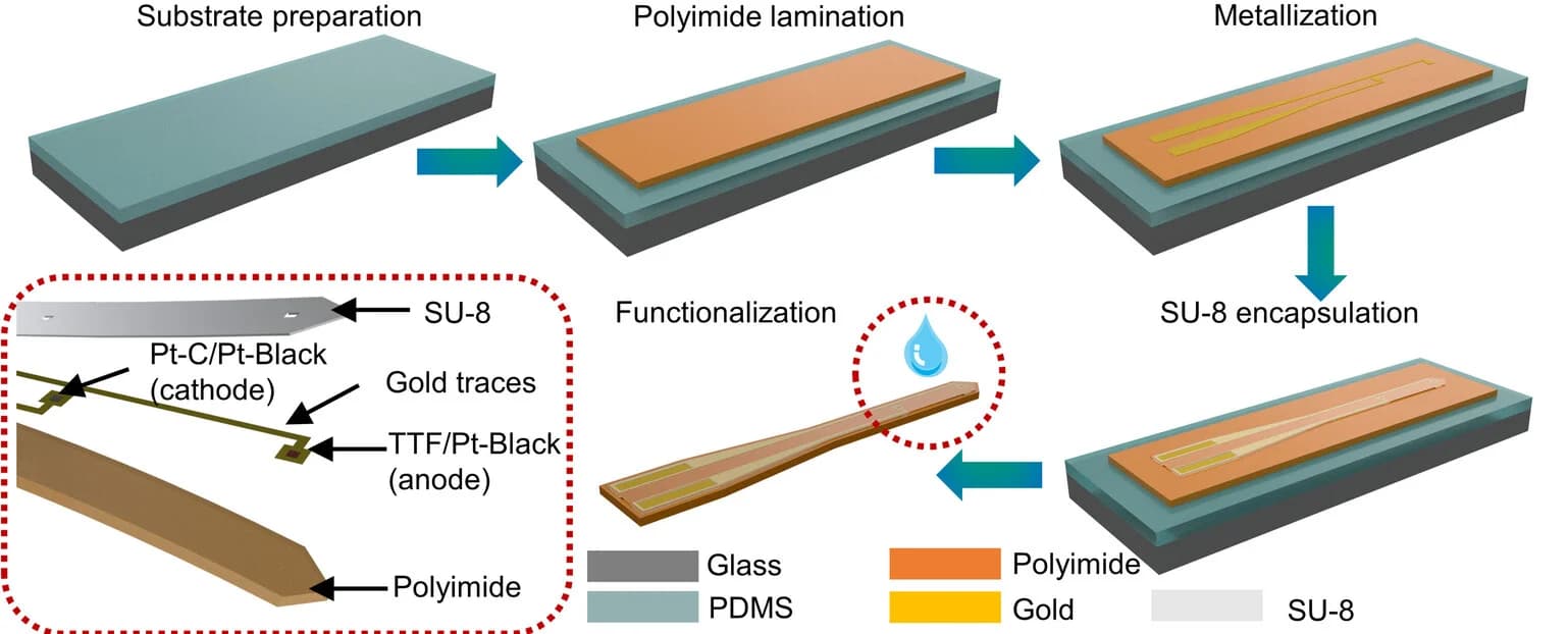 Open access visualization of Workflow, Illustration, Biofuel Cell, Glutamate Probe, Fabrication