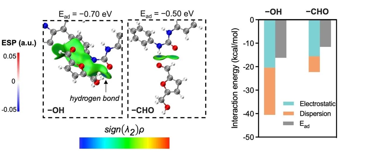 Open access visualization of Stacked Bar Plot, 3D Plot, Chemical Structure, -CHO Adsorption, -OH Adsorption
