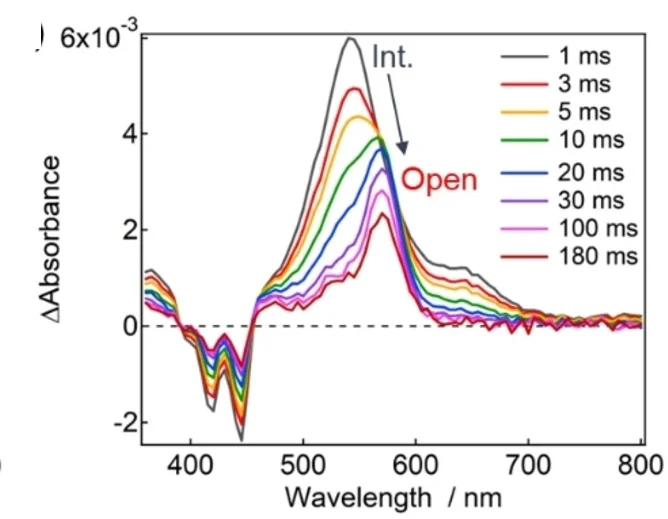 Open access visualization of Line Plot, Transient Absorption Spectra, Acetonitrile, Laser Pulse