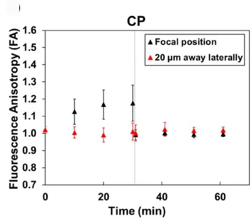Open access visualization of Scatter Plot, Error Bars, Fluorescence Anisotropy, CP Irradiation, Focal Position