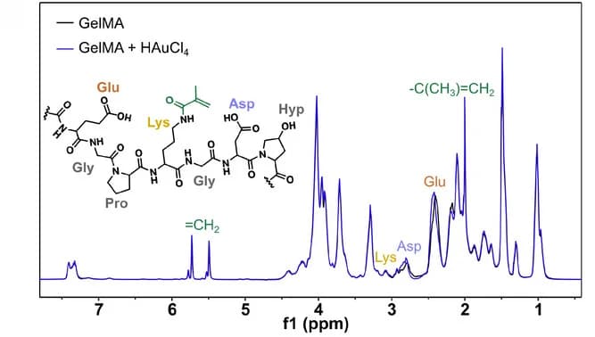 Open access visualization of Line Plot, Chemical Structure, 1H-NMR Spectra, GelMA, HAuCl4