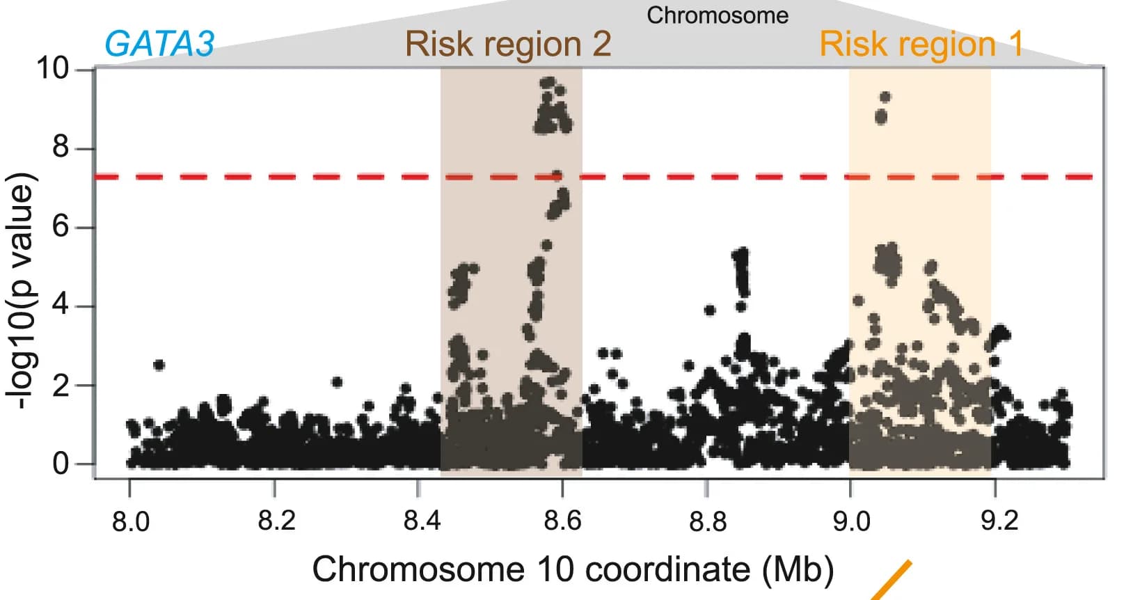 Open access visualization of Scatter Plot, Locuszoom Plot, Volcano Plot, GATA3 Locus, Allergic Disease
