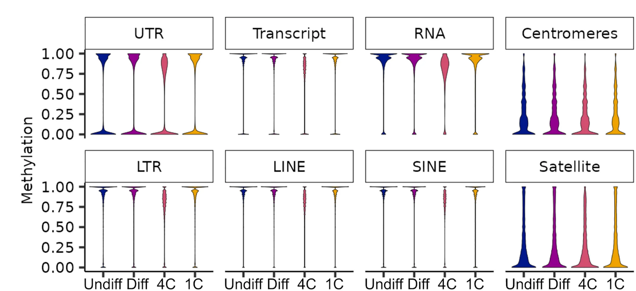 Open access visualization of Violin Plot, Methylated CpGs, Genomic Compartments, Undifferentiated Spermatogonia, Differentiating Spermatogonia