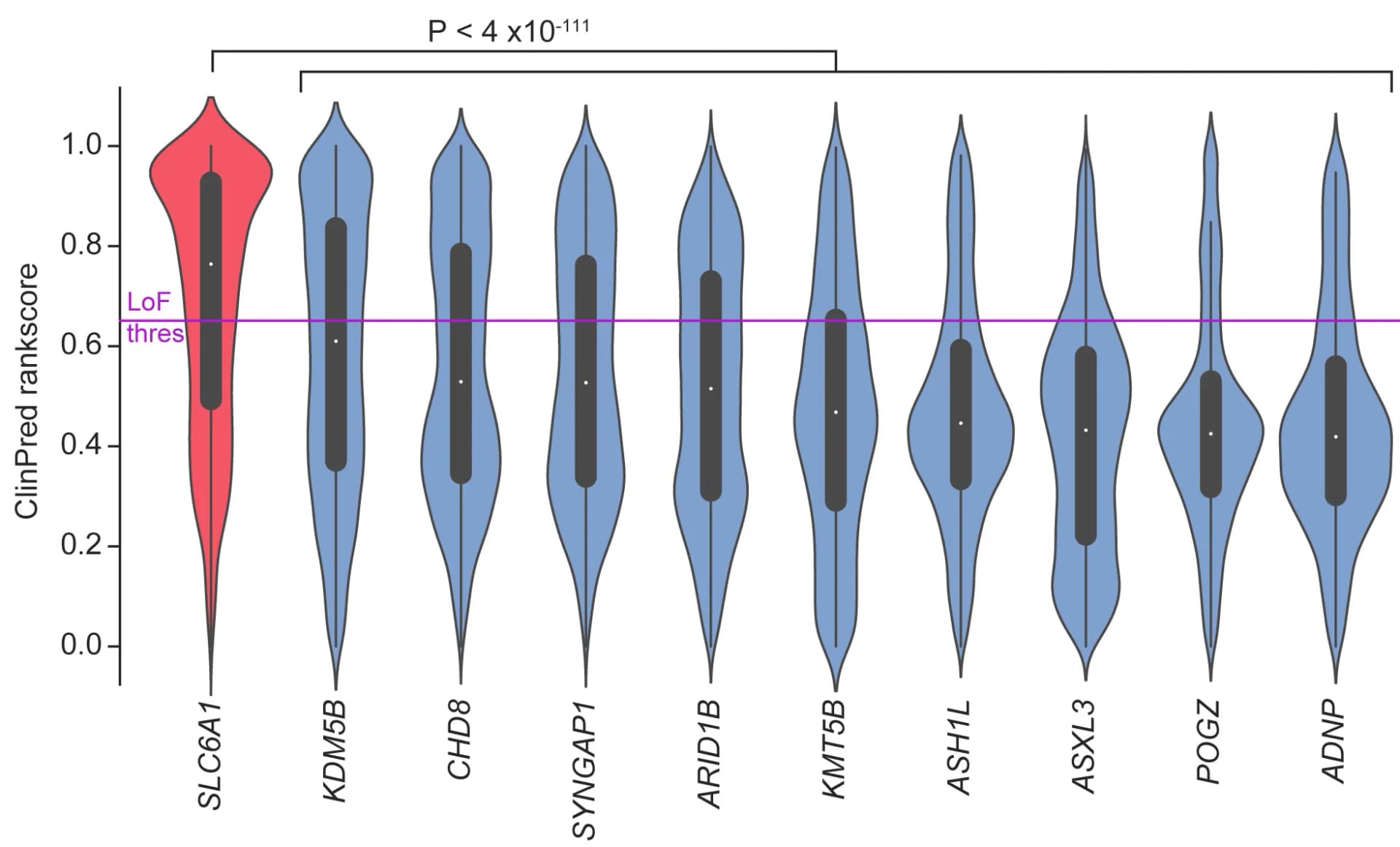 Open access visualization of Violin Plot, ClinPred Rankscore, Missense Variants, SLC6A1, ASD Genes