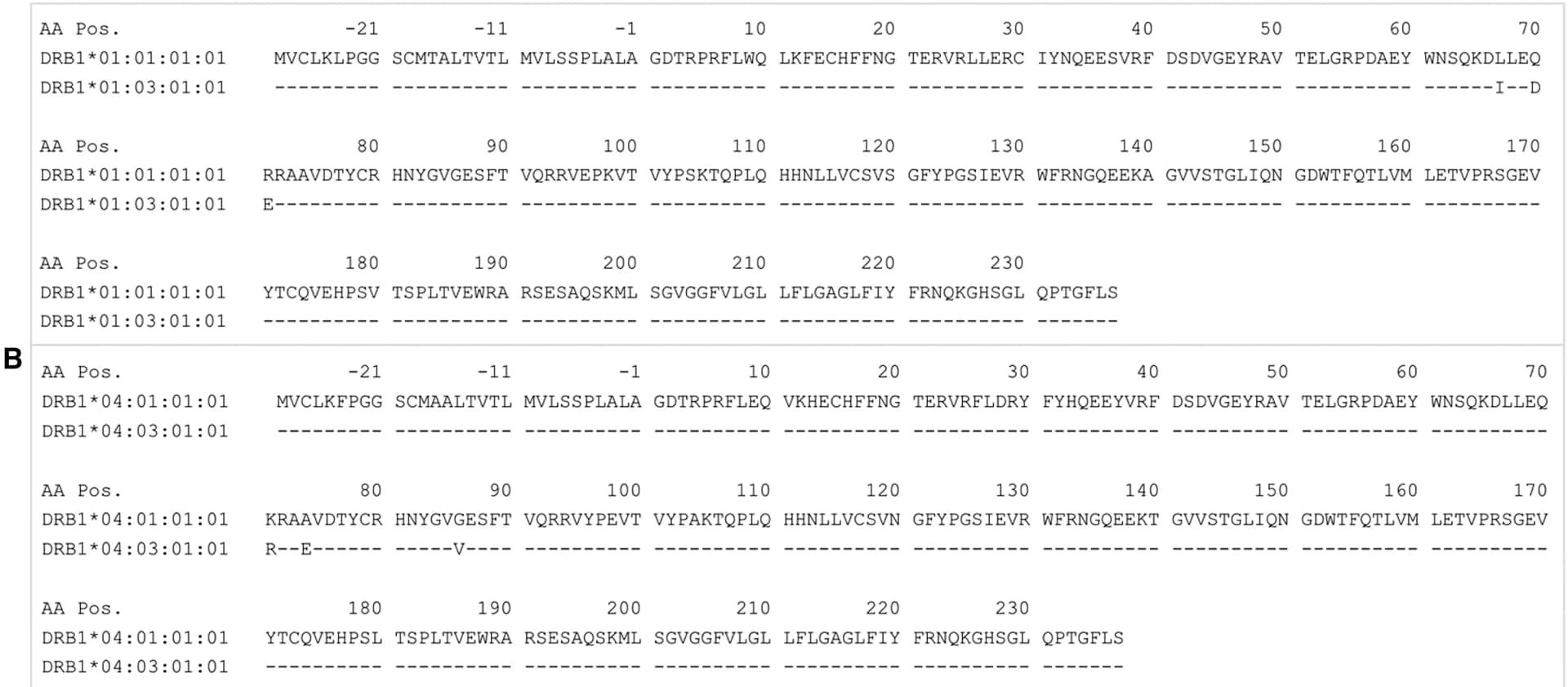 Open access visualization of Table Image, HLA-DRB1, Amino Acid Residues