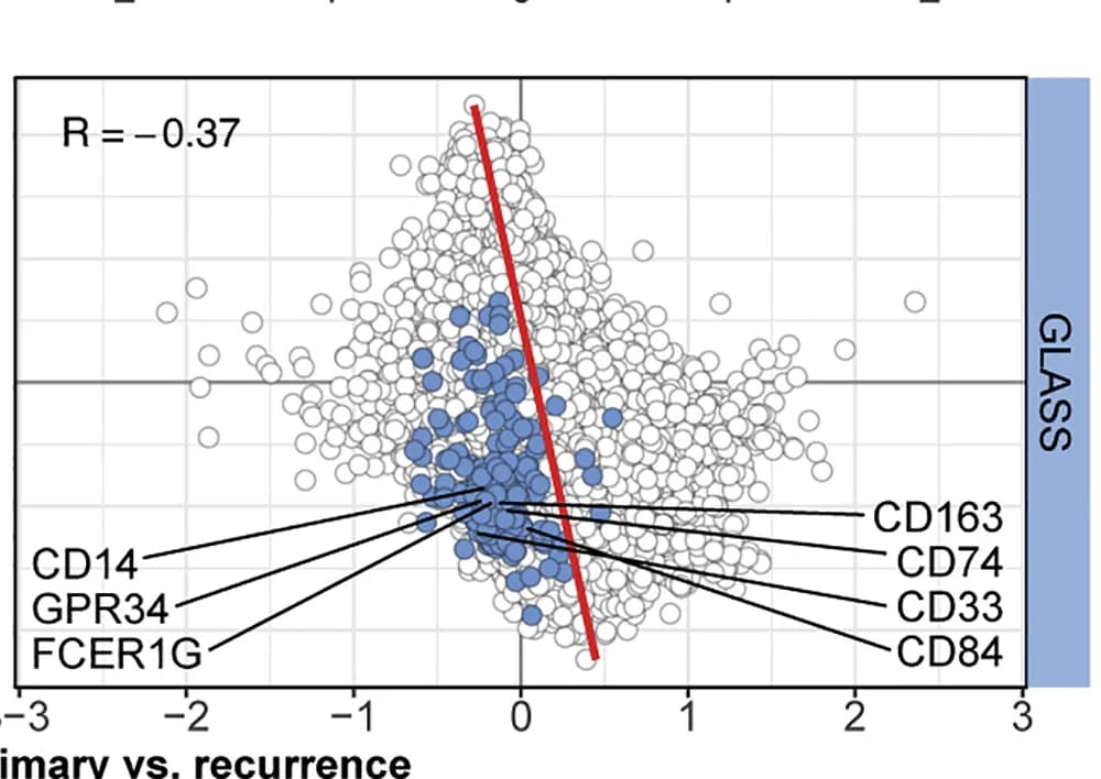 Open access visualization of Scatter Plot, Regression Plot, DGE Analysis, Tumor Cells, GLASS