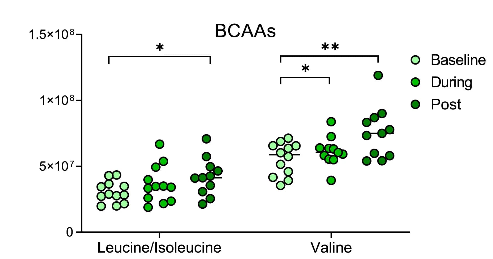 Open access visualization of Scatter Plot, Branched-chain Amino Acids, Leucine, Isoleucine, Valine