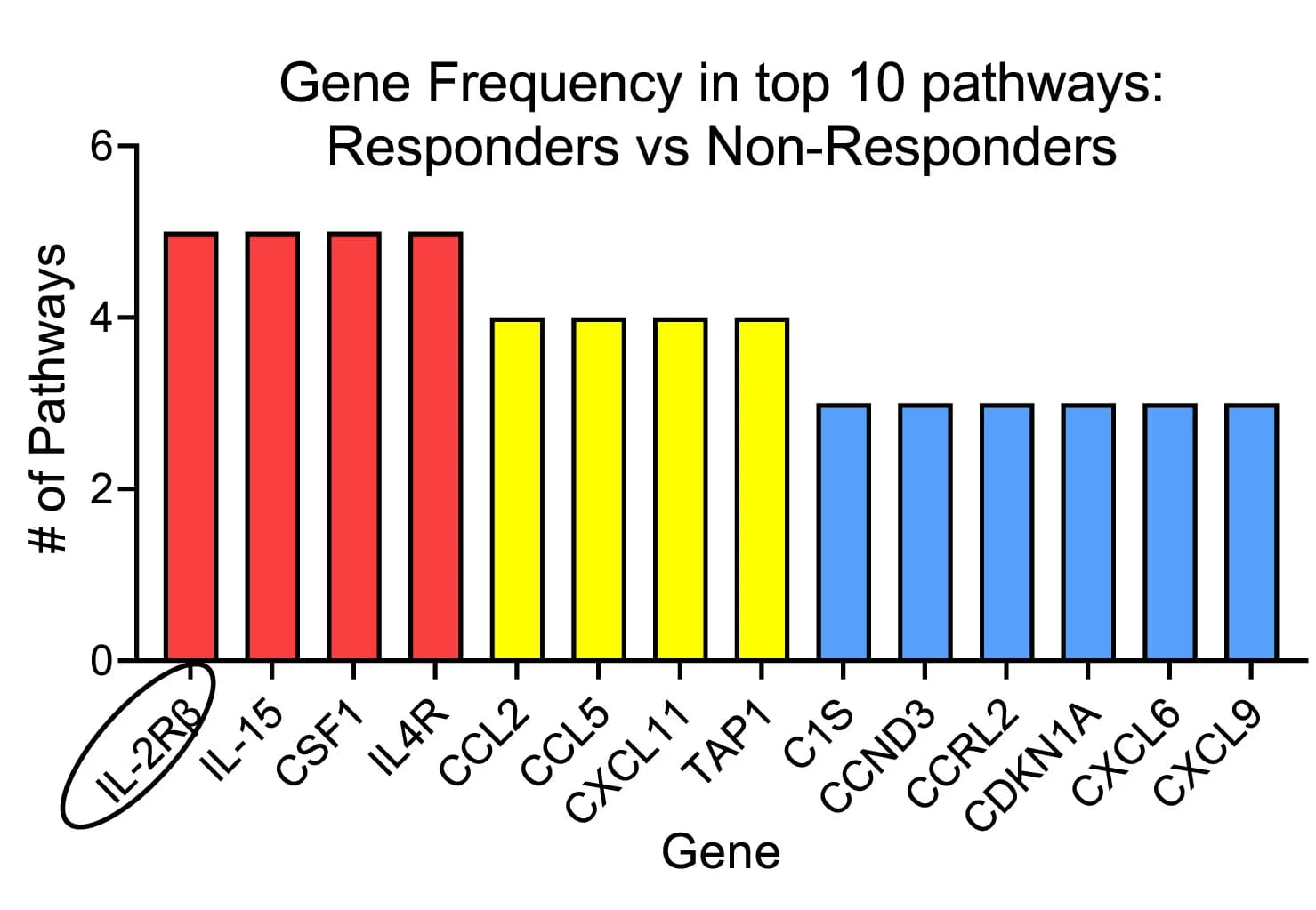 Open access visualization of Bar Plot, Genes, Upregulated Pathways, Responders, Non-responders