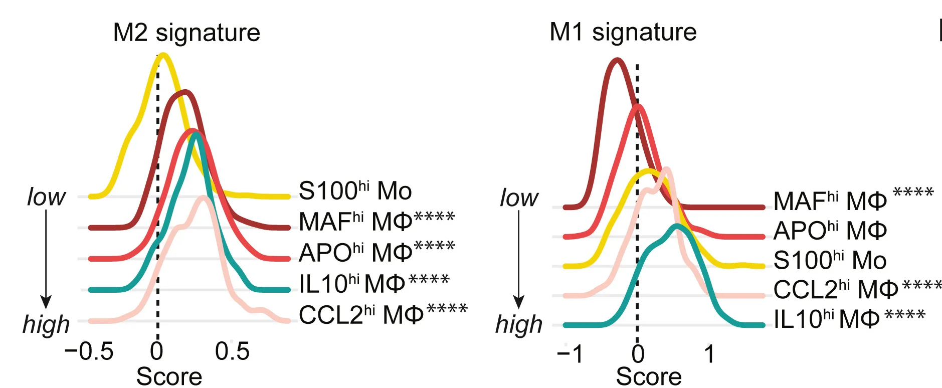 Open access visualization of Density Plot, Line Plot, M1-like Macrophage, M2-like Macrophage, Signature Score