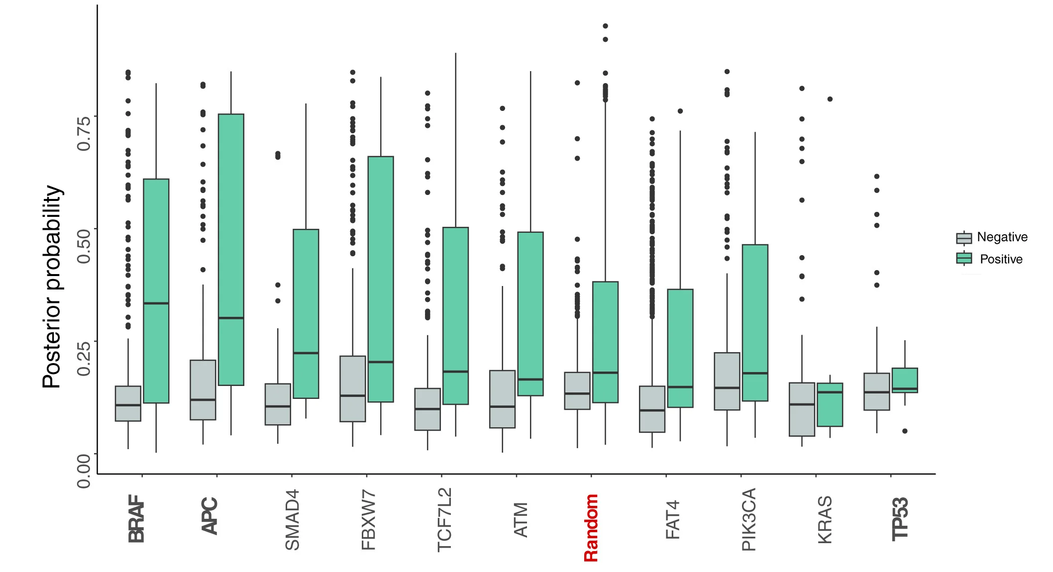 Open access visualization of Box Plot, Scatter Plot, Posterior Probability, Driver Gene, Randomly Sampled Genes
