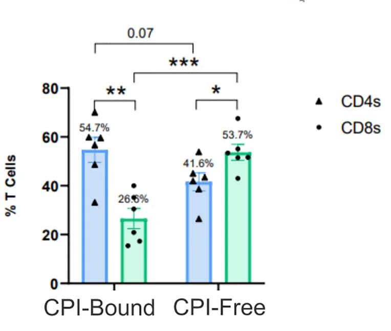 Open access visualization of Bar Plot, Error Bars, Scatter Plot, CPI-bound CD4+ T Cells, CPI-bound CD8+ T Cells