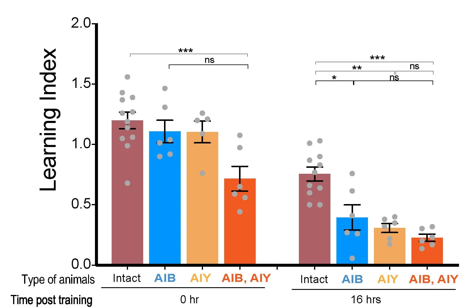 Open access visualization of Bar Plot, Error Bars, Neurons, AIBs, AIYs