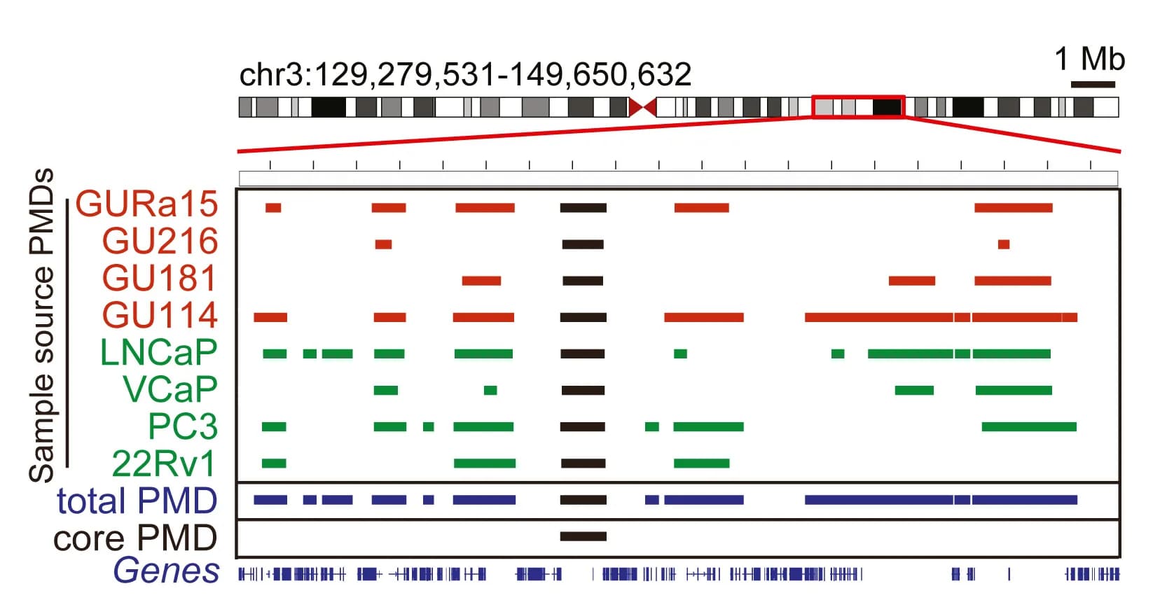 Open access visualization of Manhattan Plot, IGV, PMDs, Core PMDs, Chromosome 3