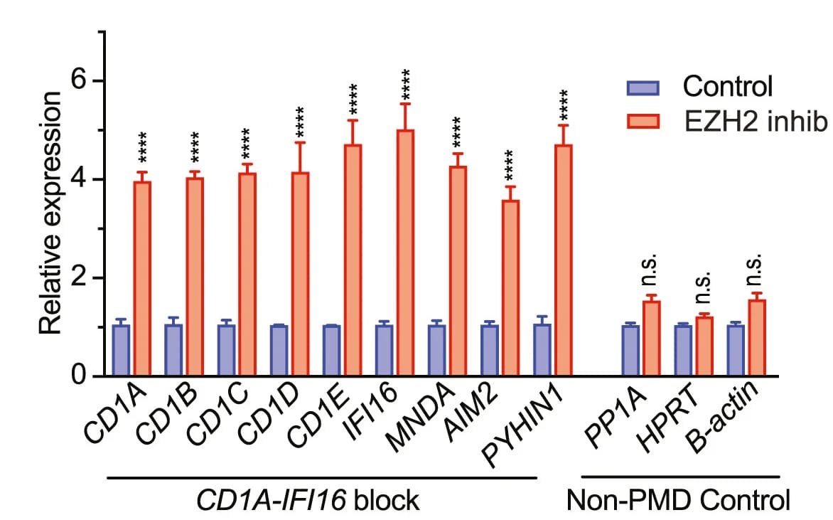 Open access visualization of Bar Plot, Error Bars, Clustered, qPCR, CD1A-IFI16 Cluster