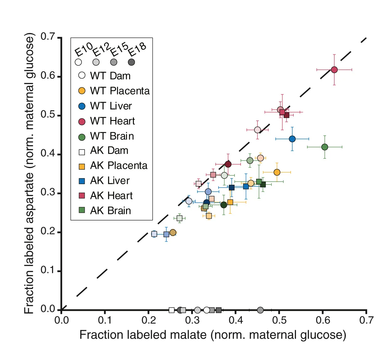 Open access visualization of Scatter Plot, Error Bars, Regression Plot, Aspartate, Malate