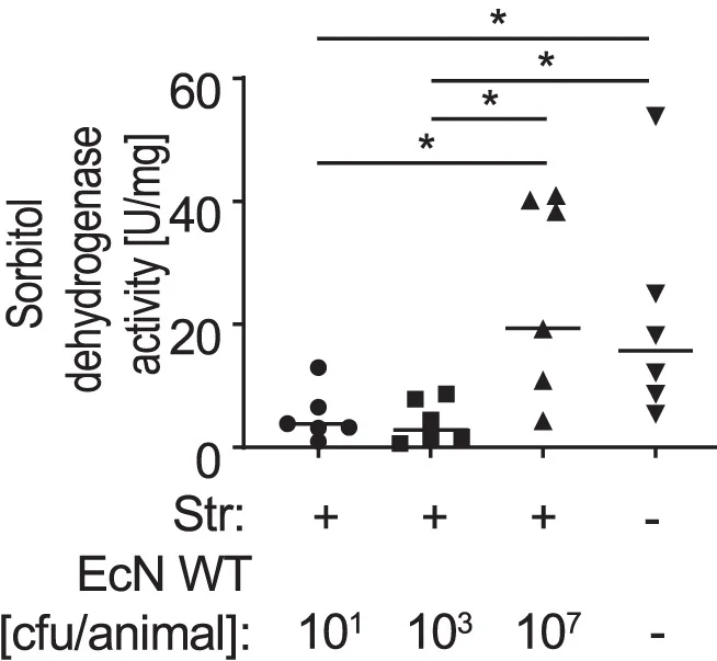 Open access visualization of Scatter Plot, Sorbitol Dehydrogenase Activity, Cecal Contents, Mice, E. Coli Nissle 1917