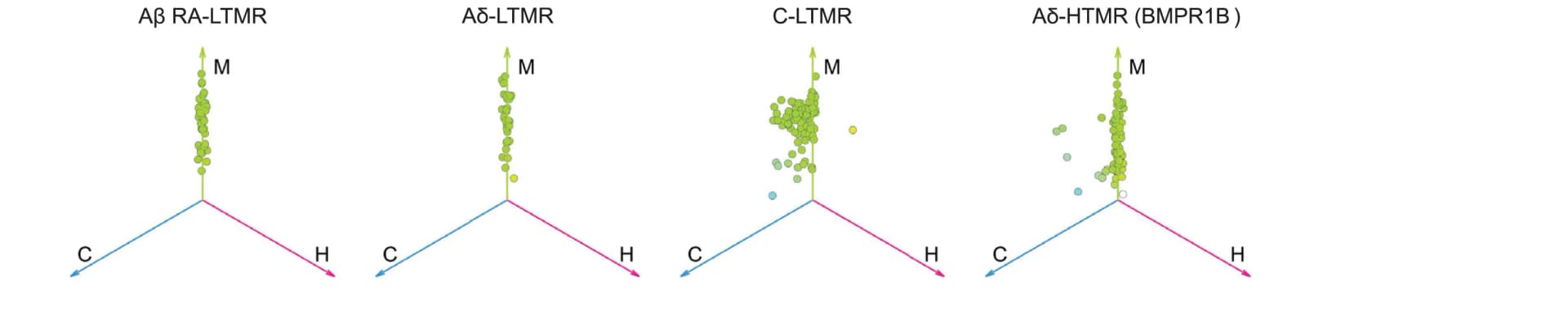 Open access visualization of Scatter Plot, 3D Plot, Mechanical Stimuli, DRG Subtype, Neuron