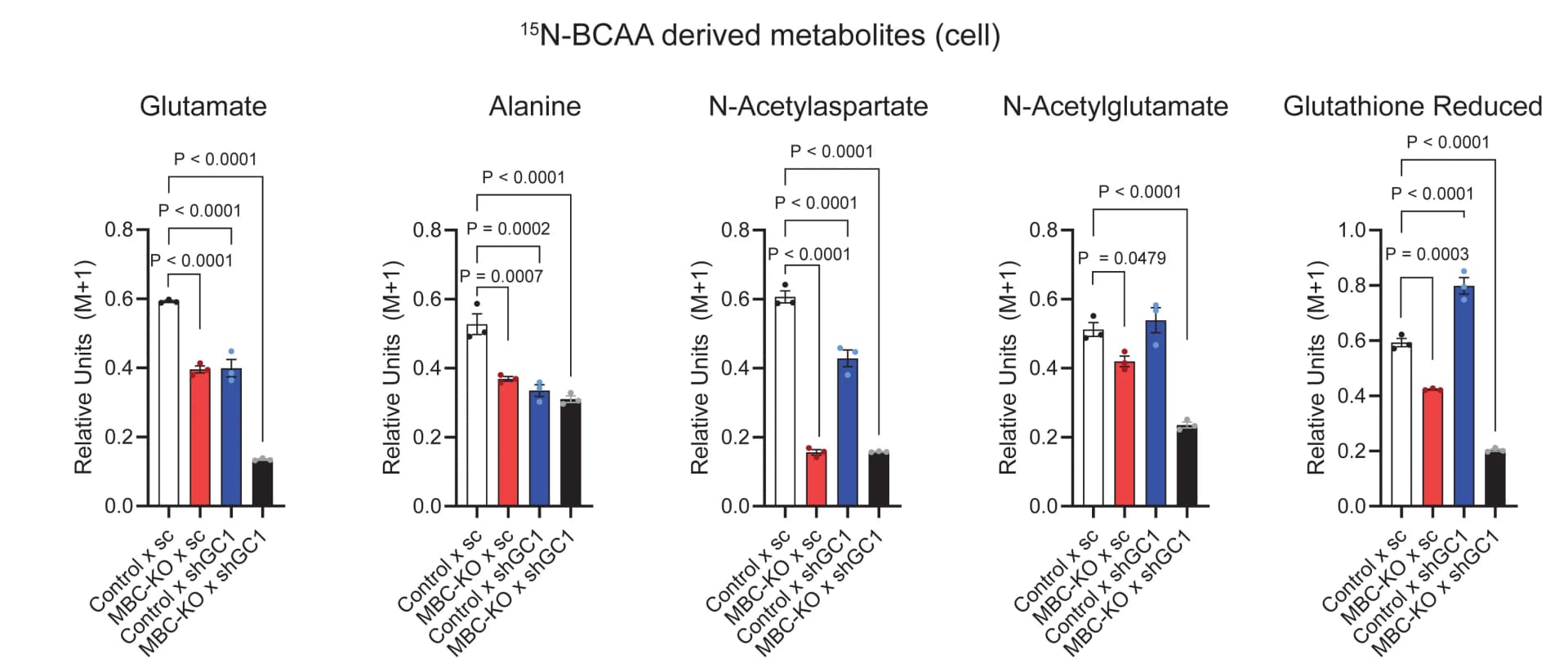 Open access visualization of Bar Plot, Error Bars, 15N-BCAA, Metabolites, Brown Adipocytes