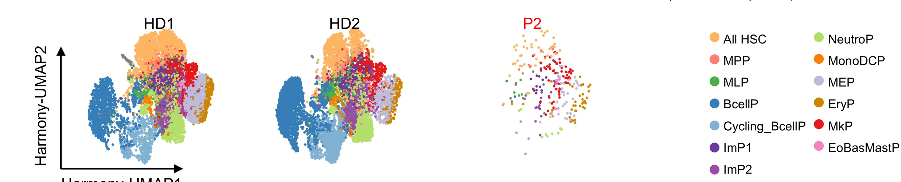 Open access visualization of Scatter Plot, UMAP, Single-Cell RNA Sequencing, CD34+ Enriched HSPCs, UMAP Plots