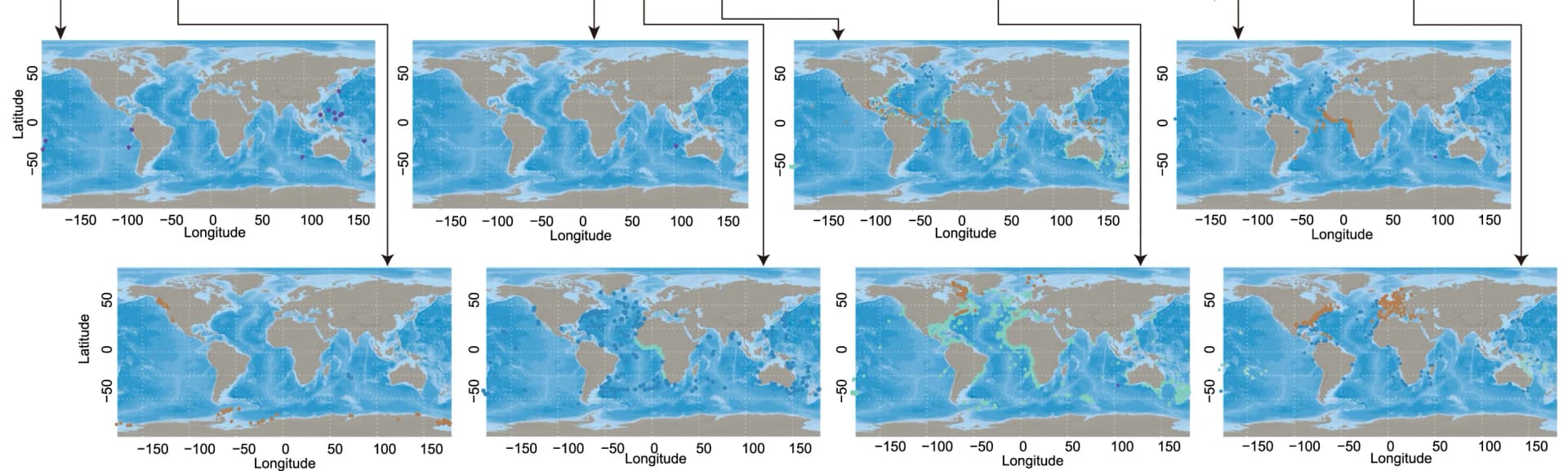 Open access visualization of Geo Map, Scatter Plot, Global Distribution, Fish Species, Faunal Groups