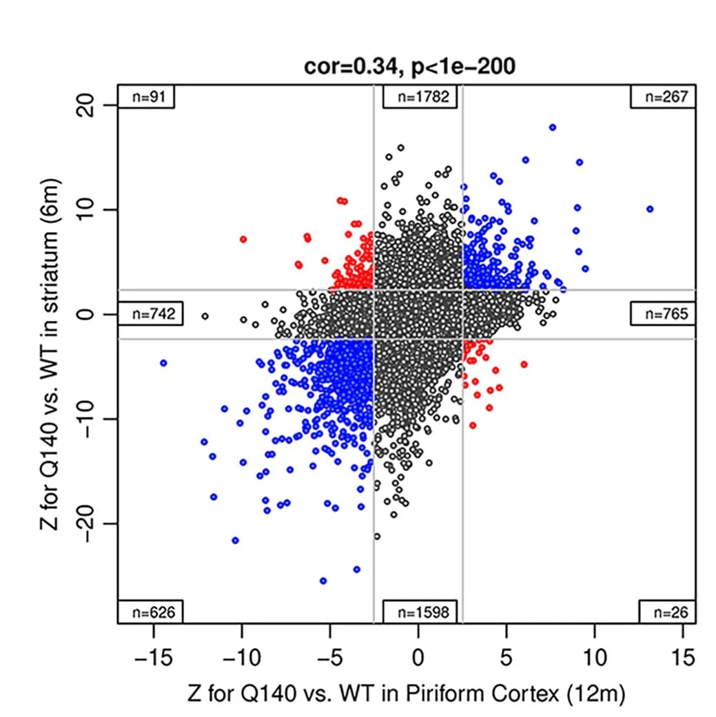 Open access visualization of Scatter Plot, Z-statistics, Q140, WT, Striatum Samples