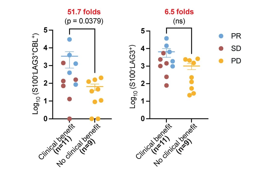 Open access visualization of Scatter Plot, Error Bars, LAG3+CBL+ Cells, LAG3+ Non-Tumor Cells, Melanoma