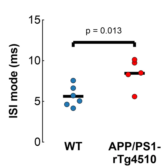 Open access visualization of Scatter Plot, Bar Plot, ISI Mode, Animal Level, APP/PS1-rTg4510 Mice