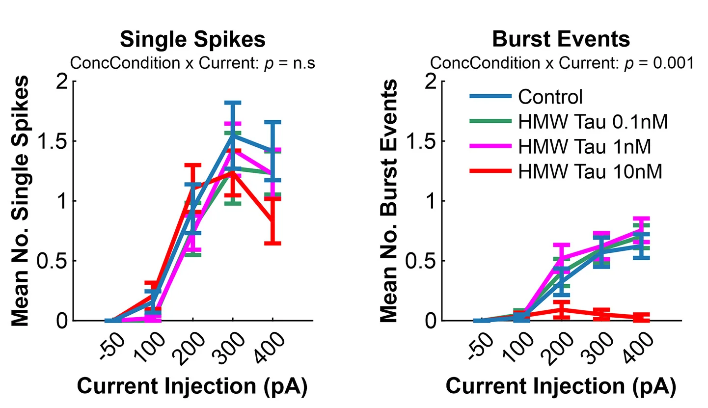 Open access visualization of Line Plot, Error Bars, Current Step, HMW Tau, Single Spikes