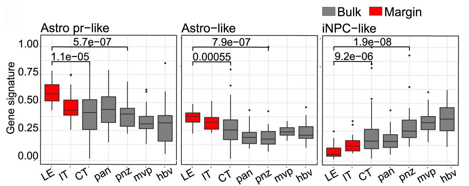 Open access visualization of Box Plot, Cell-Type Signatures, RNA-seq, Leading Edge, Infiltrating Tumor