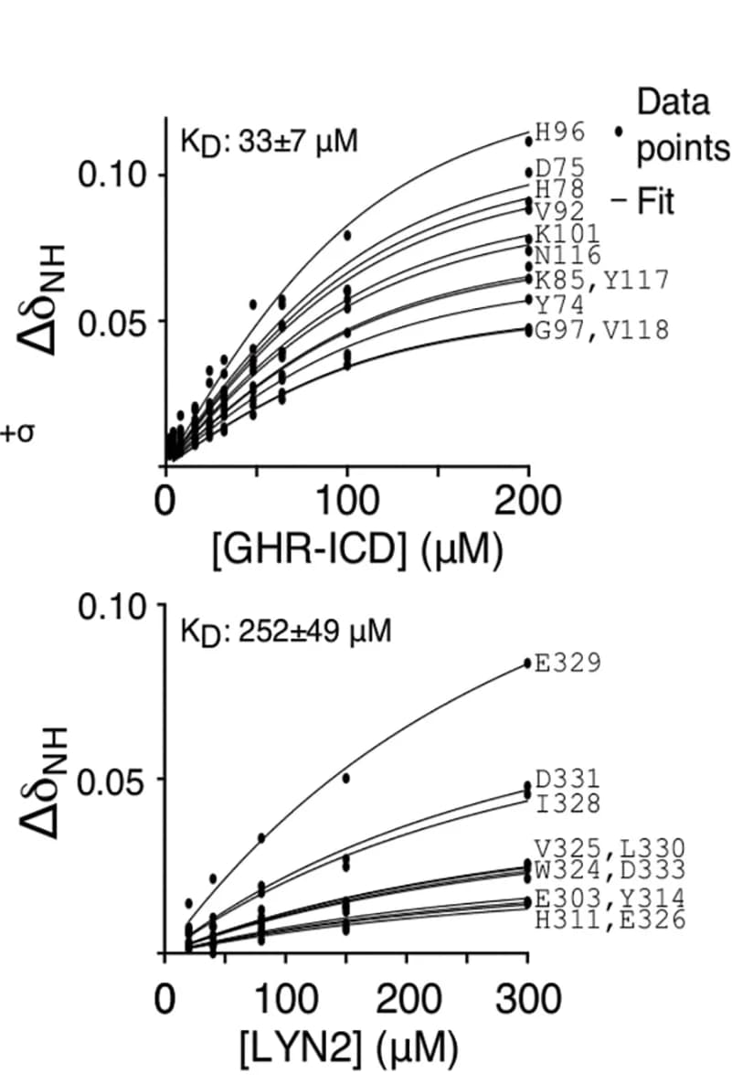 Open access visualization of Line Plot, Scatter Plot, Chemical Shift Perturbation, LYN3, GHR-ICD270-370